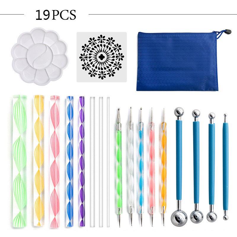 19-teiliges Mandala-Kunstwerkzeug-Set: Vorlage, Federmäppchen, Palette, Punktmalwerkzeuge und Bohrstift