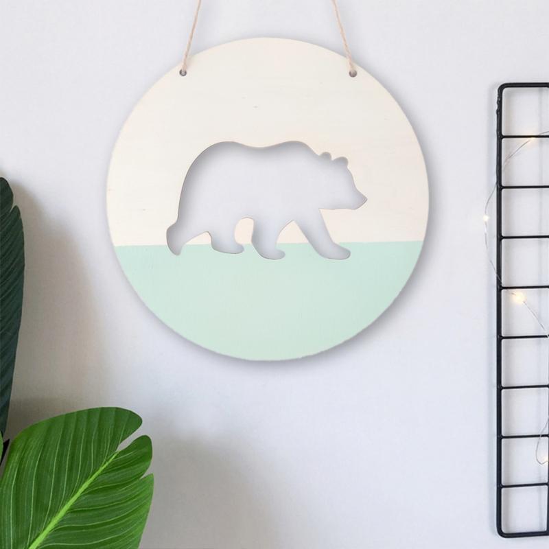 1pc Circle Wooden Bear Pendant Ins Style Polar Bear Pendant Creative Nordic Style Wall Hanging Decorations Home Decoration