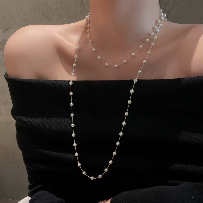 Fashion Gray Imitation Pearl Tassel Necklace For Women Elegant Metal Heart Y-shaped Long Chain Necklace Wedding Jewelry Gift