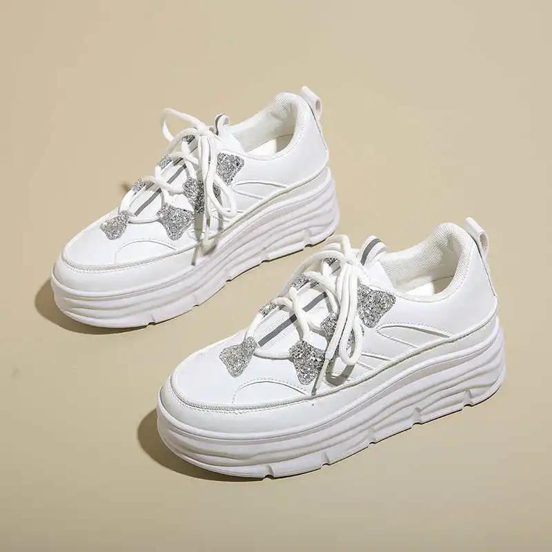 Thick Sole Perforated Shoes Woman Wide Heel Oxford Brand Luxury Women Ladies Platform Sneakers Sports Athletics Trend