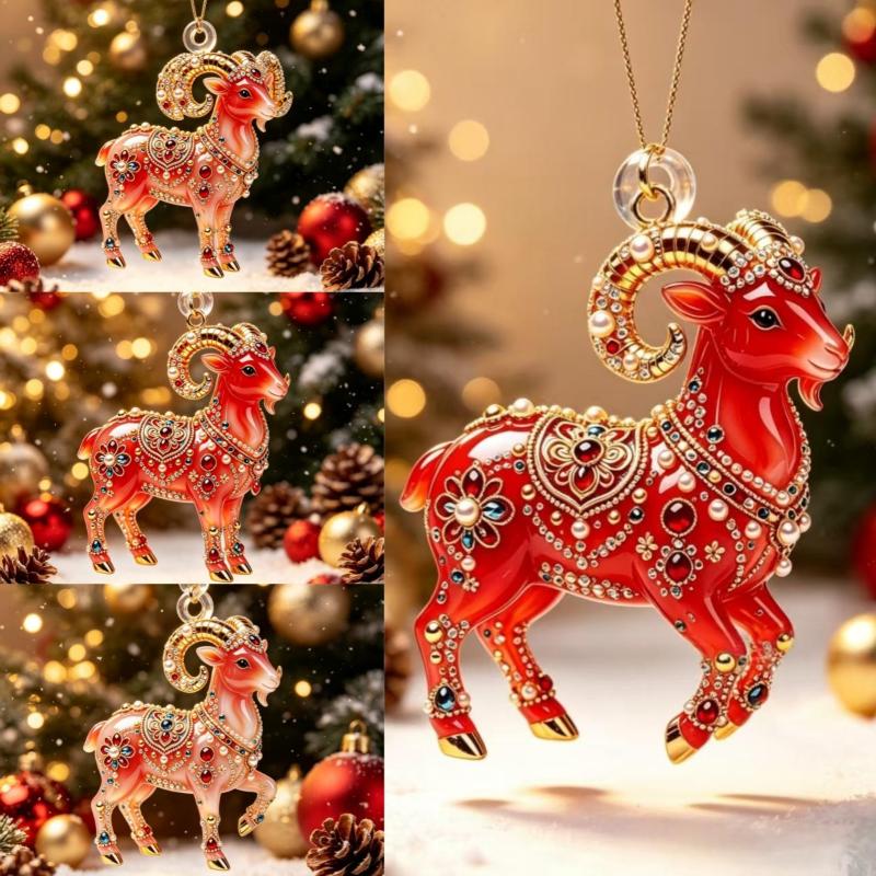 Glückbringendes Rot-Gold Chinesisches Tierkreiszeichen Ziege Acryl Hängendes Ornament für Zuhause Auto Mondneujahrsdekoration Geschenk