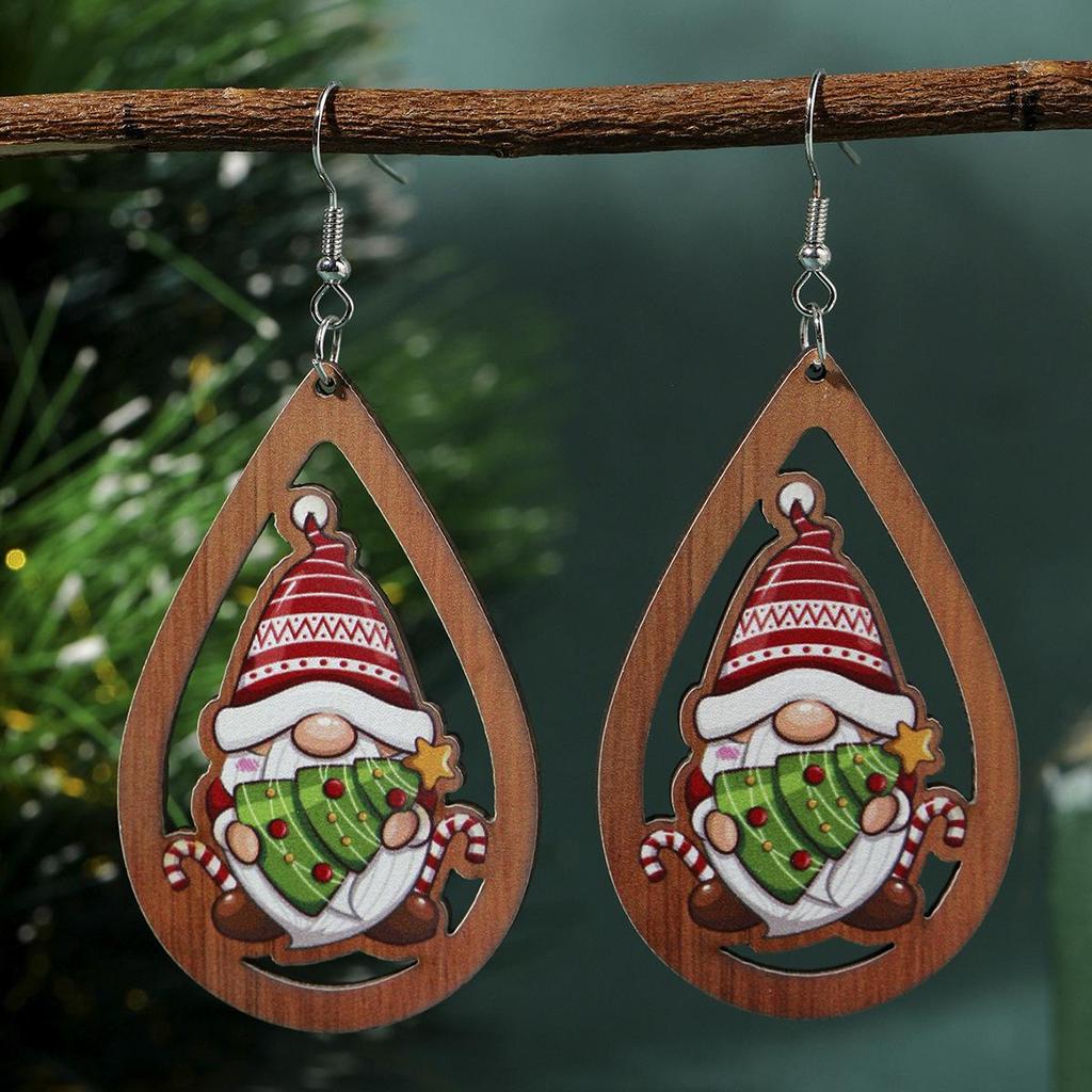 European & American Christmas Teardrop Earrings - Hollow Tree & Santa Design for Women