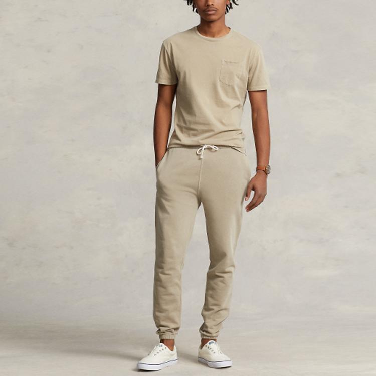Polo Ralph Lauren SS23 Solid Color Organic Cotton Drawstring Cuffed Knit Sweatpants Men Sweatpants Khaki MNPOPNT1BQ20328-250