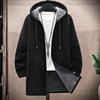 Autumn Winter Hooded Sweater Thicken Long Sleeve Drawstring Plush Lining Mid-Length Knitting Jacket Streetwear