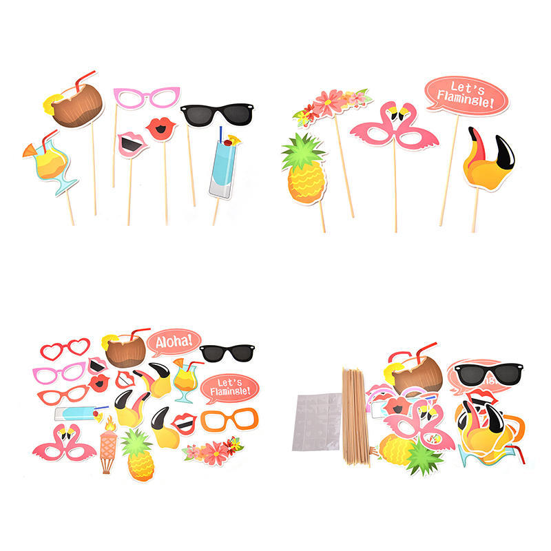 21 Stück Flamingo Fotoautomaten Requisiten Tropisch Hawaiianisch Sommer Junggesellinnenparty Zubehör