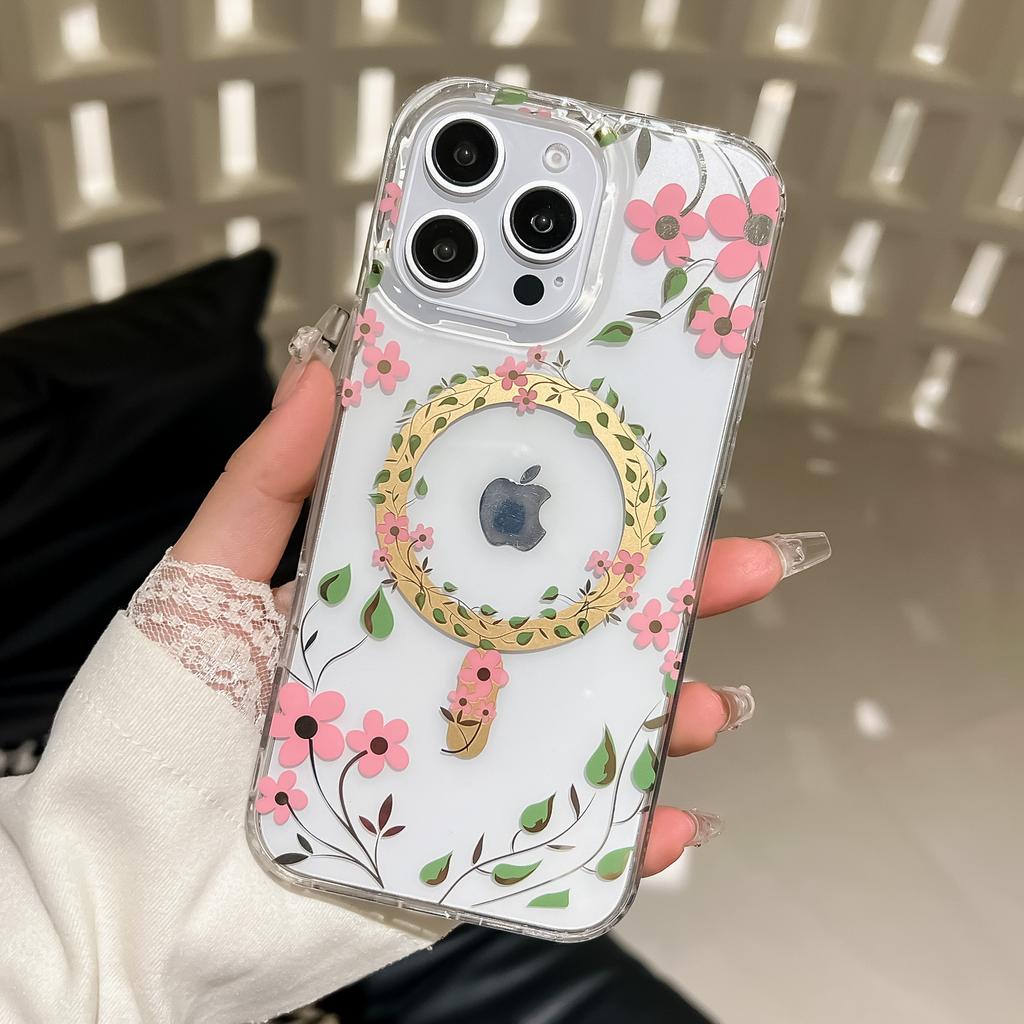 IMD Lamination Is Suitable for Apple 16ProMax Phone Cases, N52 Gaussian Magnetic High-transparency IPhone15 Fresh Flowers