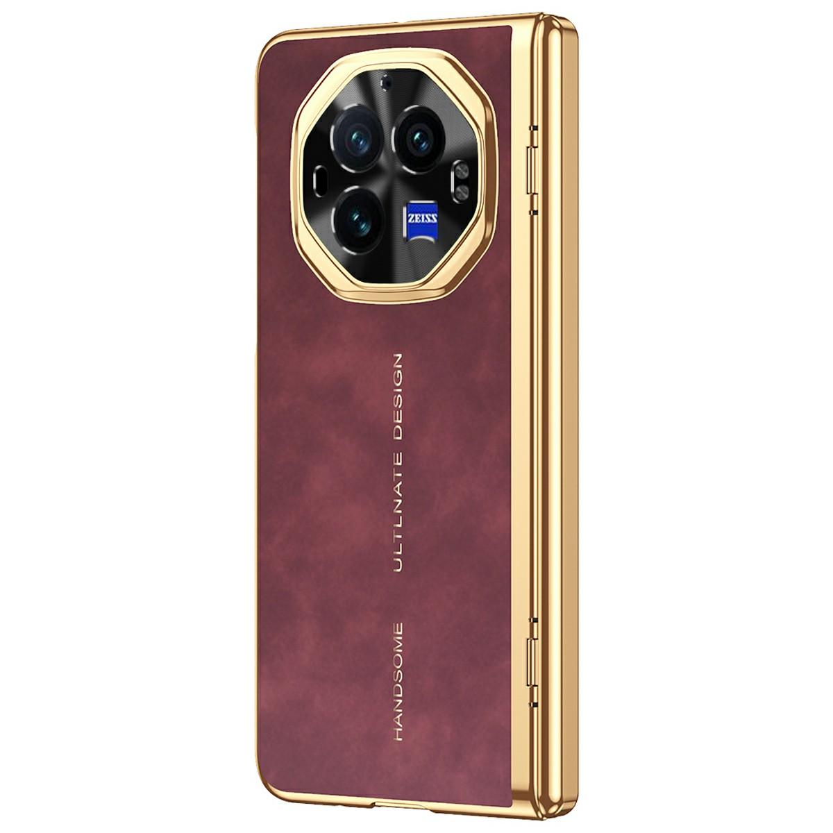 

Для vivo X Fold3 Чохол для телефону із захисною плівкою із загартованого скла Гальванічне покриття Шкіра+ПК Мобільна накладка Red