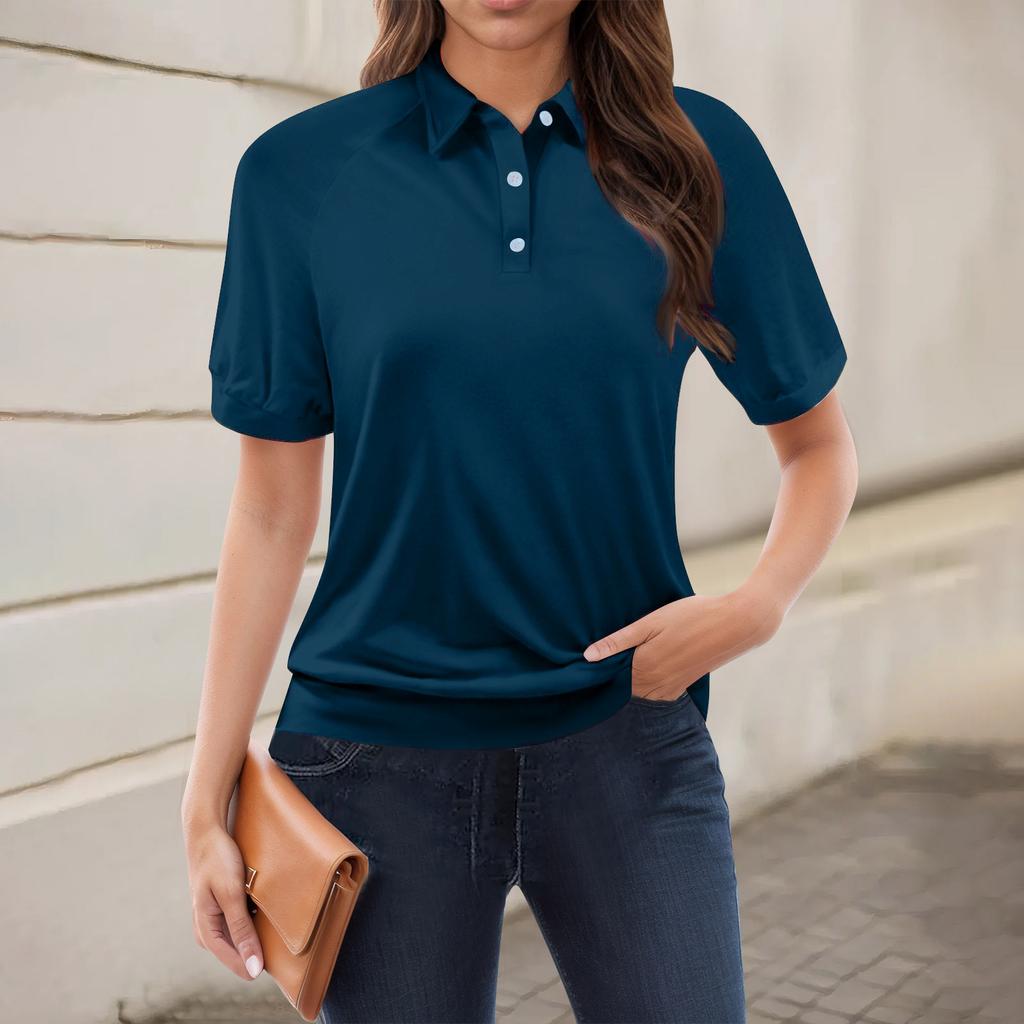 Maglietta casual da donna con stampa floreale, scollo a V, manica corta, bottoni decorativi
