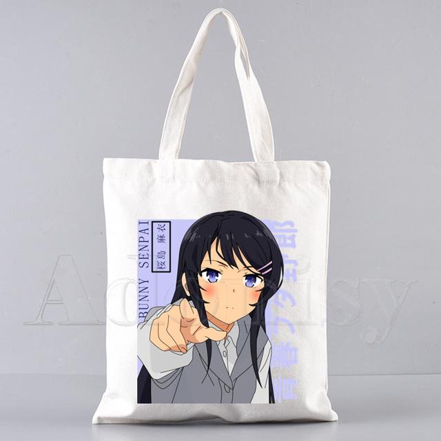 Bunny Girl Senpai Sakurajima Mai Shopper Bags Shopping Bag Tote Bag Skulderveske Lerretsvesker College Håndveske med stor kapasitet