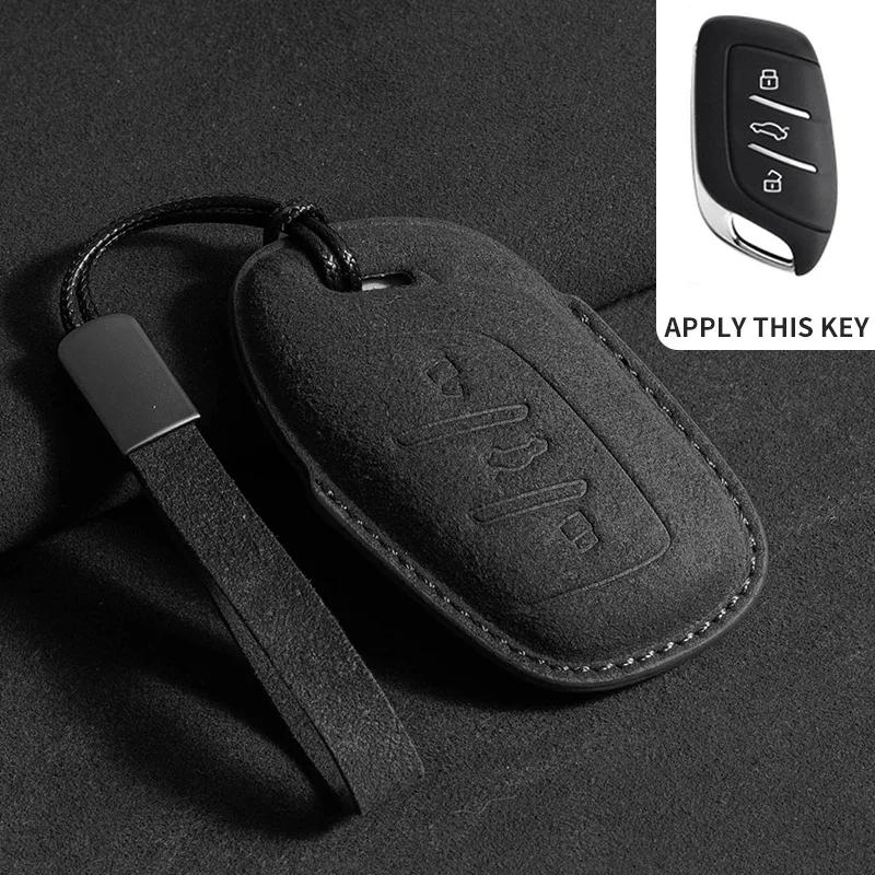 Leather Car Remote Key Case Cover Shell For Mg Zs Hs 5 6 Ezs For Roewe Rx8 Rx5 Rx3 I6 Suede Car Key Protector Fob Accessories For Roewe