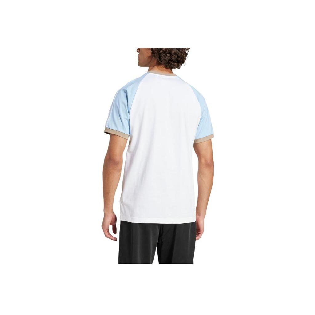 Adidas Originální Cali Sport Tričko s kulatým výstřihem, slim fit, módní, s krátkým rukávem, pánské topy, bílé, světle modré, hnědé KC4960