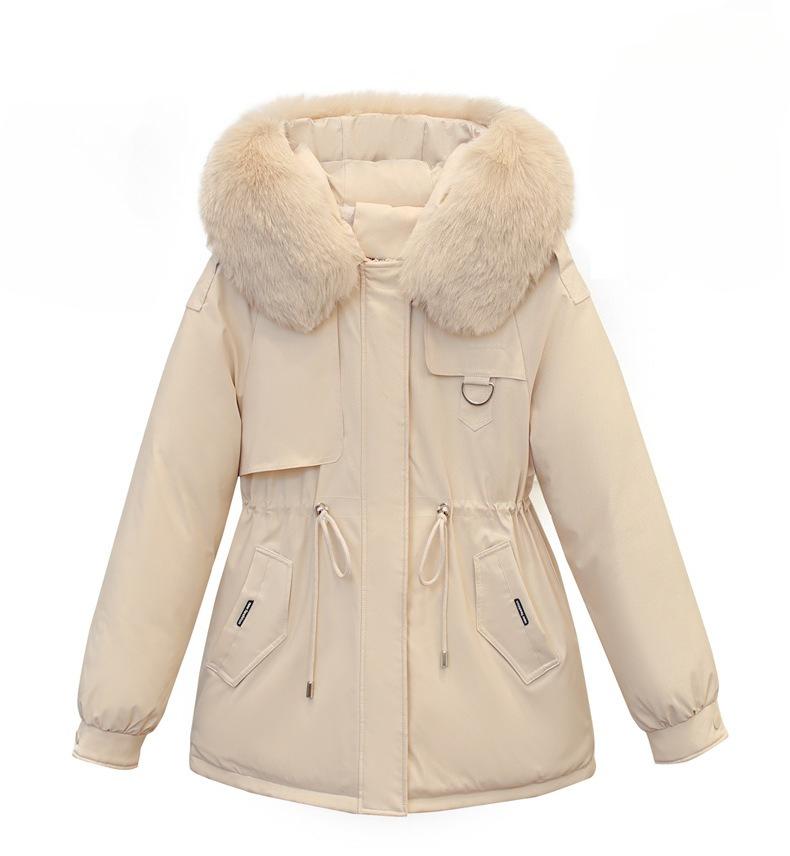 Plush and Thickened Parka Short Coat for Women Autumn and Winter Down Cotton Coat