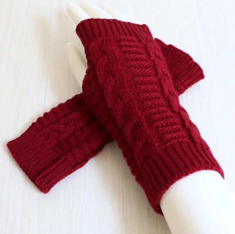 Winter Warm Knitted Fingerless Gloves Couple Half-Finger Twisted Cable Pattern Unisex Hand Warmer Mitts