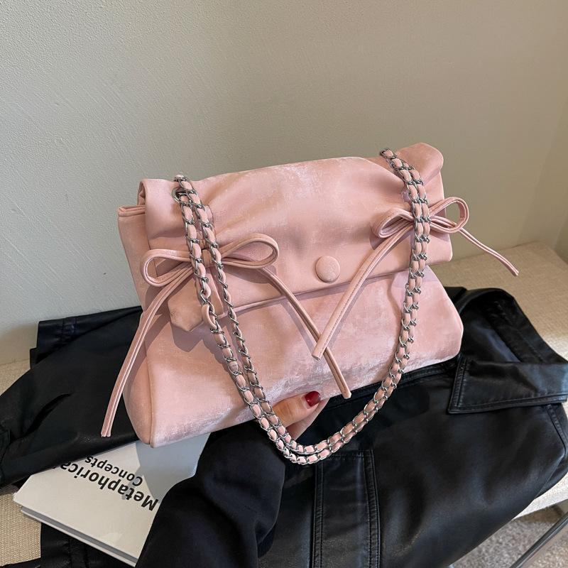 Koreanische Version der Retro-Mode Umhängetasche mit großem Fassungsvermögen 2024 neue Schleife kleine quadratische Tasche Nische High-End Schultertasche