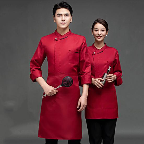 Women Men Chef Shirt Breathable Sweat Absorption Solid Color Long Sleeves Stand Collar Cooking Restaurant Plus Size Unisex Pocket Chef Uniform