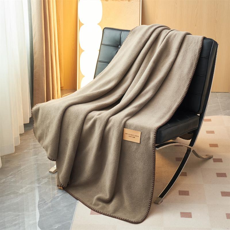 2026 New Solid Color Simple Camel Wool Shell Edge Blanket Nap Sofa Cover Blanket Double Four Seasons Blanket