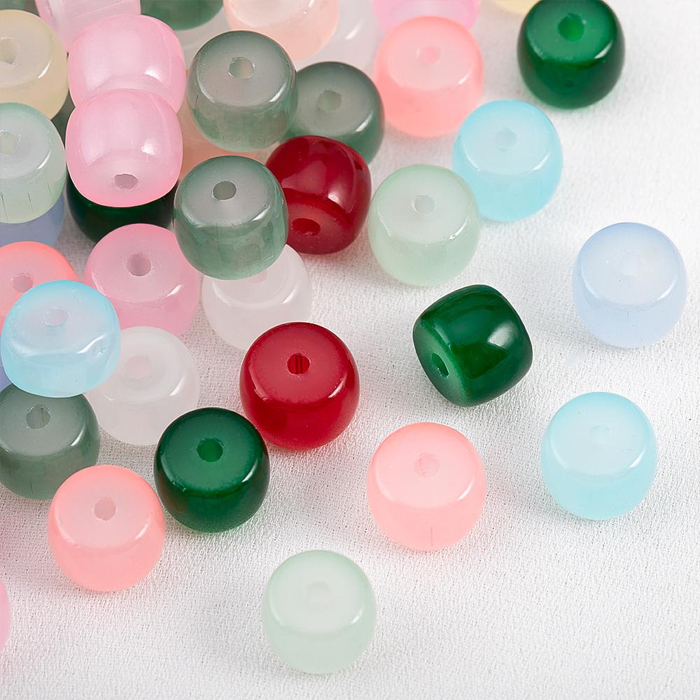 120pcs 8.5mm Colorful Glass Apple Beads Flat Round Cylindrical Spacer Bead DIY Craft Necklaces Bracelet Jewelry Making Materials