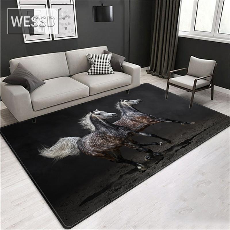 Black Horse 3D Carpet On the Floor Animal Pattern Big Carpet Living Room Home Decor Soft Sponge Doormat Entrance Door Bathroom