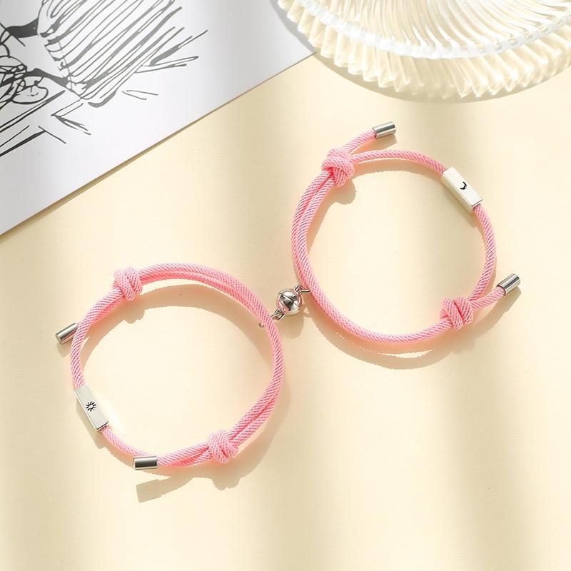 2pcs/ Set Sun Moon Charm Paired Bracelets Adjustable Magnet Bracelet for Couples Red Rope Bracelets Valentine's Day Gifts