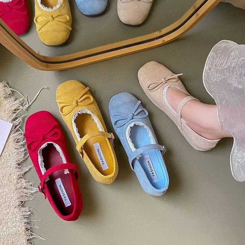 With Skirt Versatile Mary Jane Shoes 2025 New Spring Red French Retro Light Mouth Bow Single Shoes Women