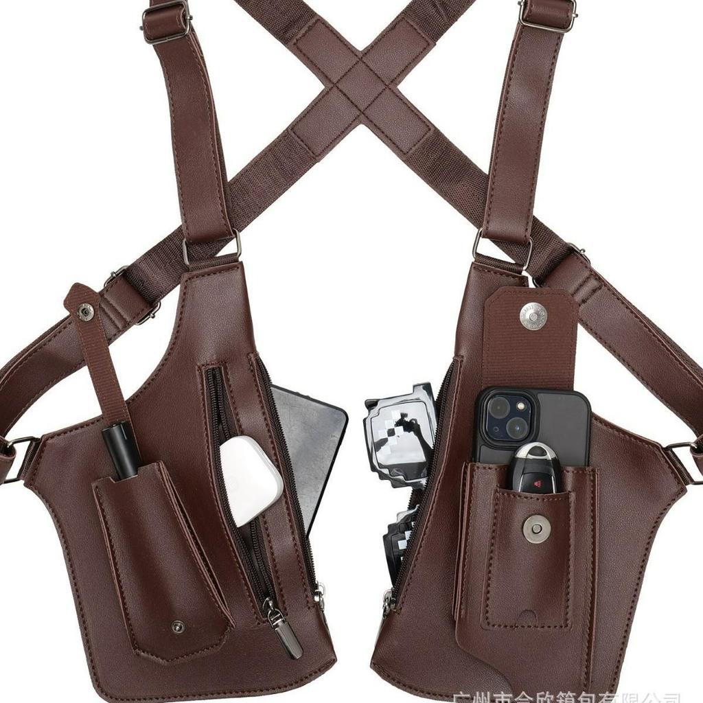 Unisex Leather Crossbody Underarm Bag - Outdoor Multi-function Square Phone Vest Bag