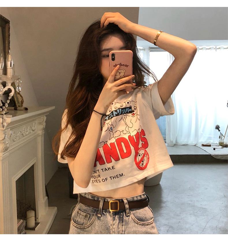 

Short-sleeved t-shirt women s short slim-fitting short top Hyunya scheming high-waisted navel-showing new versatile sexy M