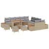 Ensemble de canapé de jardin vidaXL 14 pièces avec coussins Beige Poly Rotin Acacia, Ensemble de salle à manger de jardin 3362982