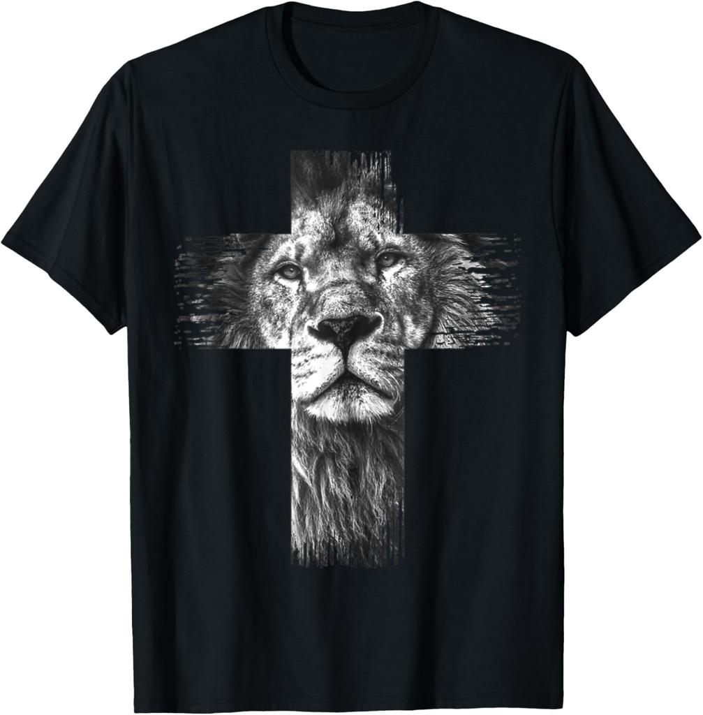 Christian Jesus Lion of Tribe Judah Cross Gift for Men Women T-Shirt