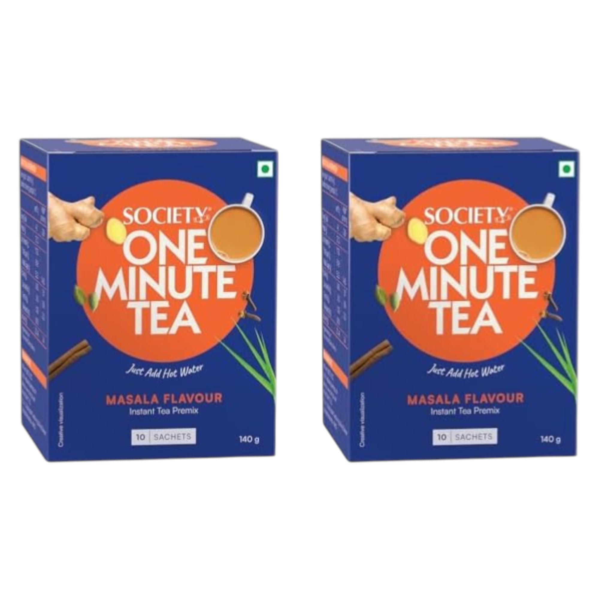 

Society One Minute Masala Instant Tea Sachets Spiced Chai Beverage Mix Easy Preparation Travel Friendly (14g X 10 Sachets )Pack Of 2