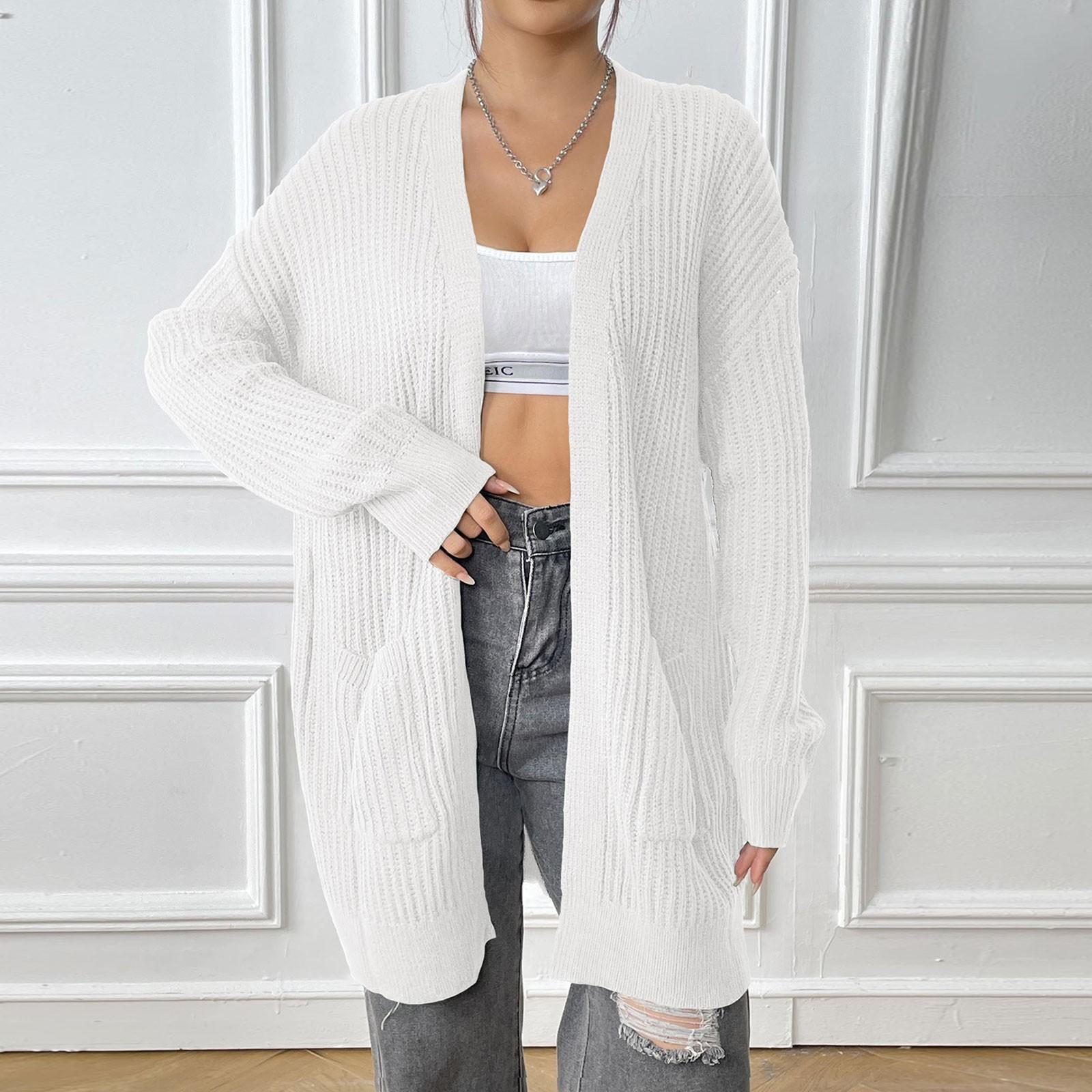

Женский модный повседневный свитер с длинными рукавами и двойным карманом, кардиган One Size белый