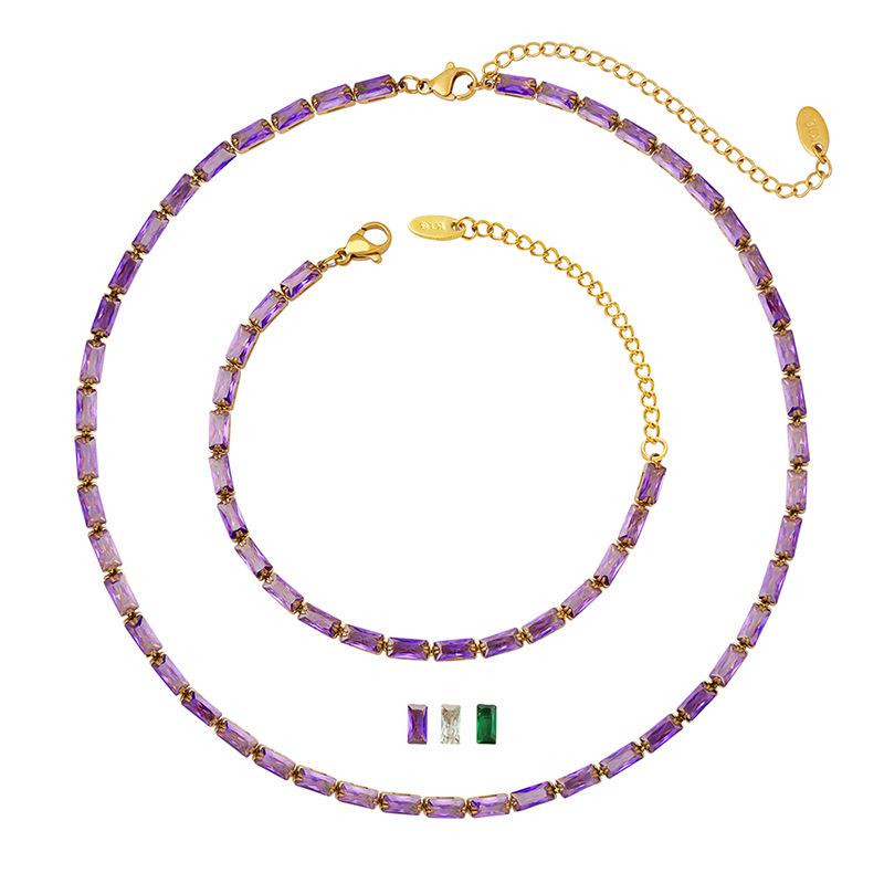 Colorful Geometric Square Chain Necklace: Women's 18K Gold-Plated Titanium Steel Choker