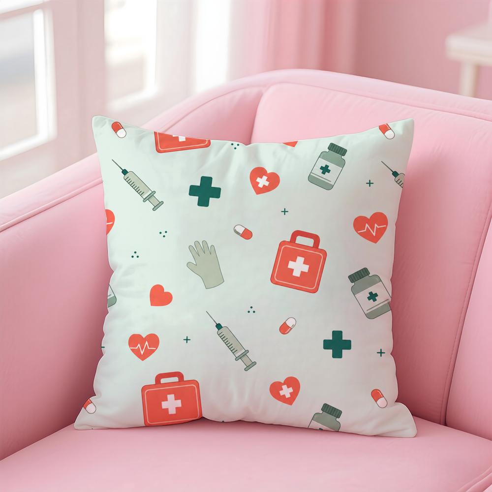 Cartoon Nurse Pattern Cushion Cover Short Plush Soft DoubleSided Printing Pillow Case Cozy Sofa Bedroom Home Decor Gift