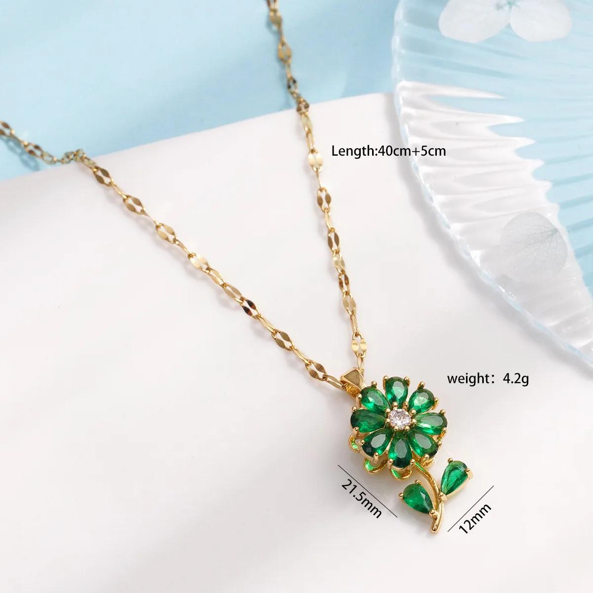 Fashion Rotating Colorful Zircon Flower Pendant Necklace for Women Girls Stainless Steel Chain Party Accessories Jewelry Gifts