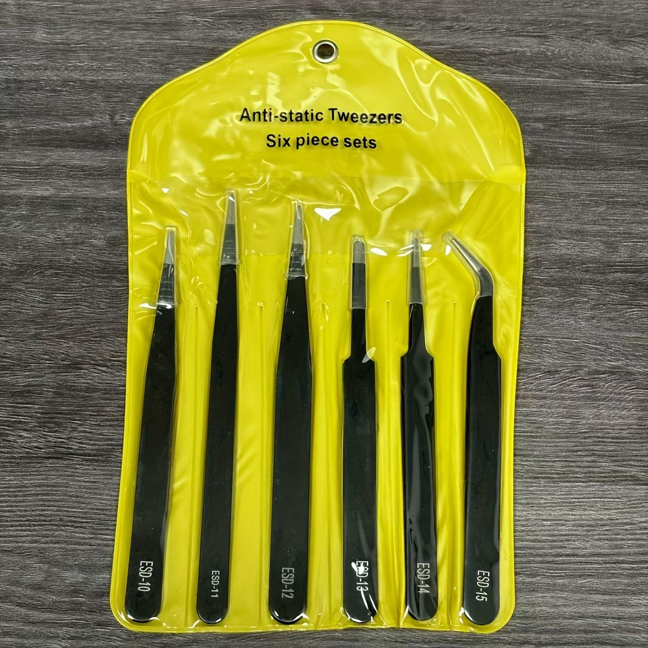 

Набор из 6 пинцетов из нержавеющей стали с защитой от электростатического разряда, антистатические, высокой точности, для самостоятельного ремонта электроники и сборки моделей, эргономичная рукоятка с защитным чехлом 6pcs