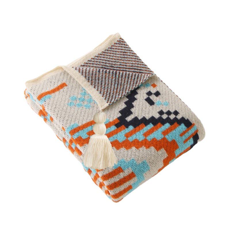Bohemian Knitted Throw Blanket for Bed, Sofa, or Office Nap