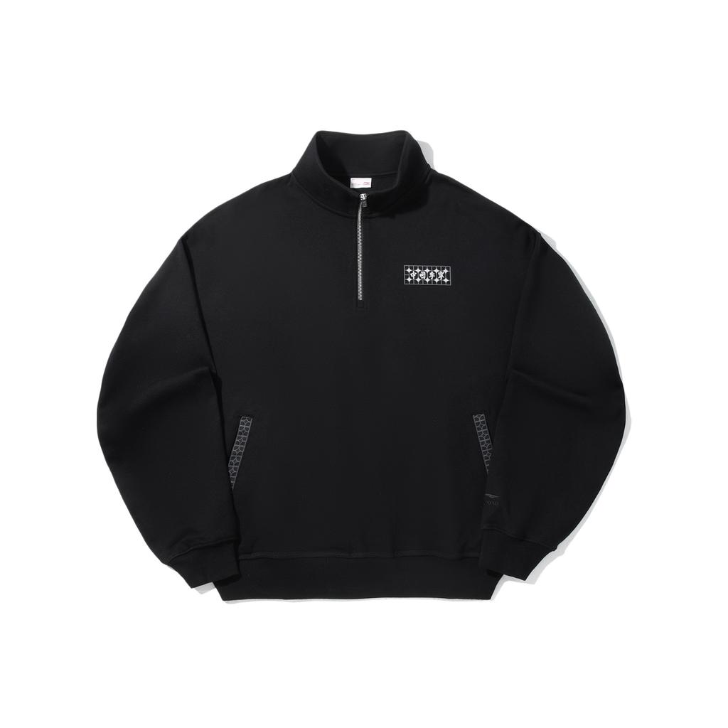 Li Ning Simple Loose Stand Collar Printed Versatile Comfortable Casual Sweatshirt Unisex Sweatshirt AWDVB15-2