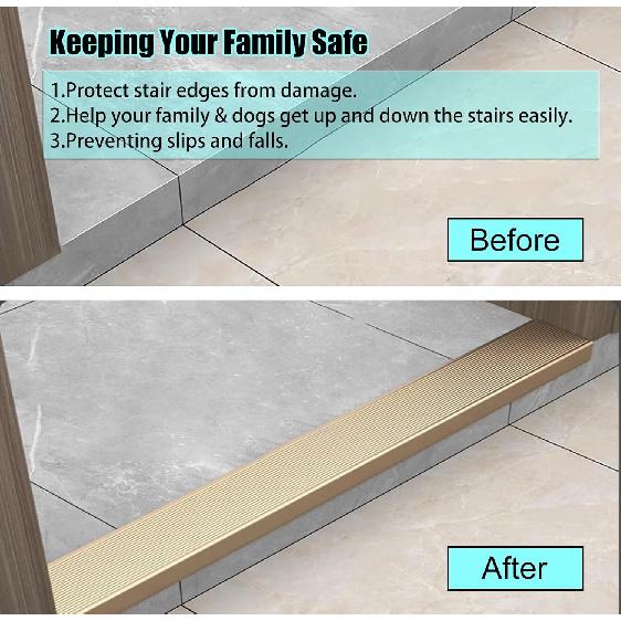Stair Nosing Indoor Non Slip Stair Nosing, Aluminum Stair Edge Protector with Grooves, Outdoor Staircase Edging for Wooden Steps/Concrete/Carpet