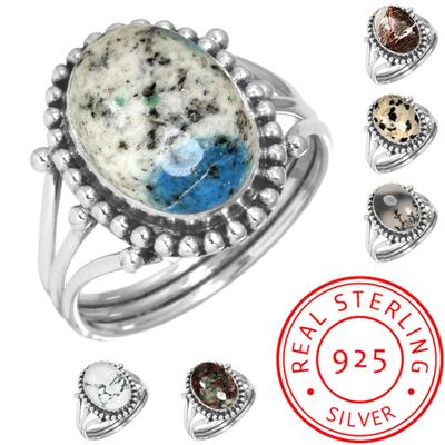 925 Sterling Silver Ring Women Gemstone Handmade Jewelry Christmas Gift Crazy Lace Agate Dalmatian Dendrite Opal Eudialyte Howlite K2 Jasper Victorian