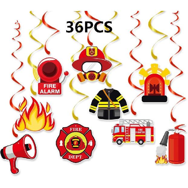 36PCS Fire Truck Party Decorations Hanging Swirls , Firetruck Birthday Decorations, Firefighter Party Favors, Fireman Theme Birthday Baby Shower