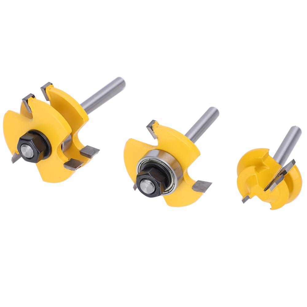 3pcs 45 Degree Angle Lock Miter Router Bit 3 Teeth T-Shape Tongue and Groove Set For Cabinets