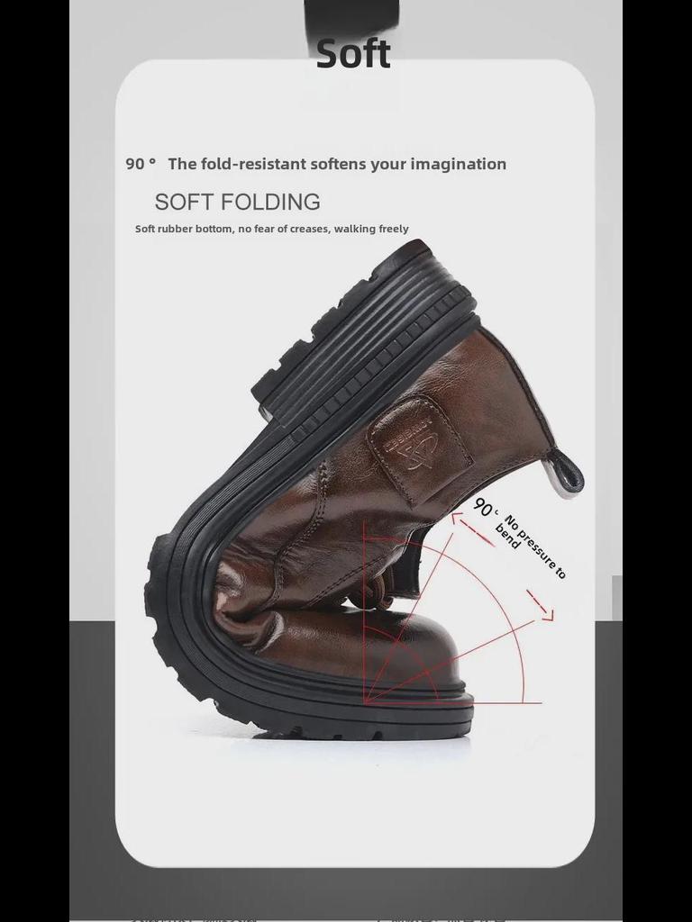 Pánské šněrovací kožené pracovní boty: Silná podrážka, Zvyšující výšku, Všestranné, Protiskluzové, Ležérní pravá kůže, Plus bavlna.