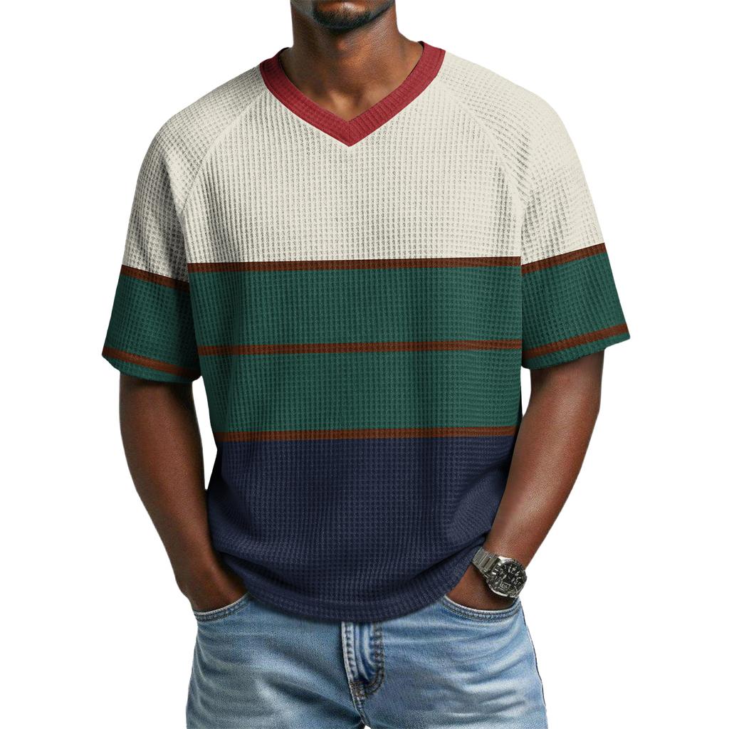 Men's Casual V-Neck Raglan Short-Sleeve Top