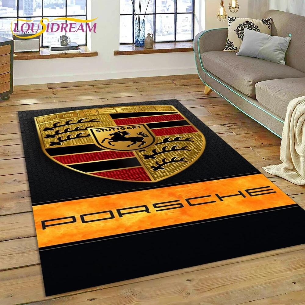 Car Logo P-Porsche 3D Printing Rug Carpet for Living Room Bedroom Home Decor,Floor Mat Non-slip for Sofa Doormat Gift Kids Play