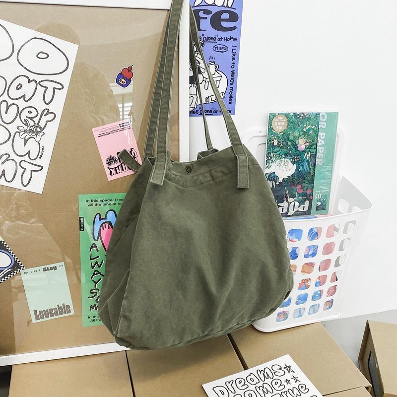 Japanese Lazy Style Literary And Artistic Large-Capacity Canvas Bag Female Solid Color Simple Versatile Shopping Bag Student Class Shoulder Bag