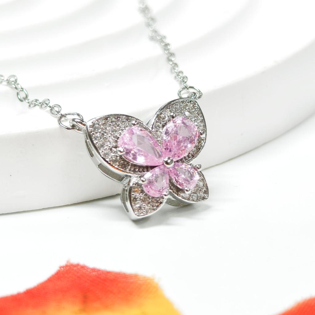 Gesi En Jewelry Korean Style Cherry Blossom Pink Butterfly Ring Set - Sweet and Individualistic Three-Piece Girly Accessory.
