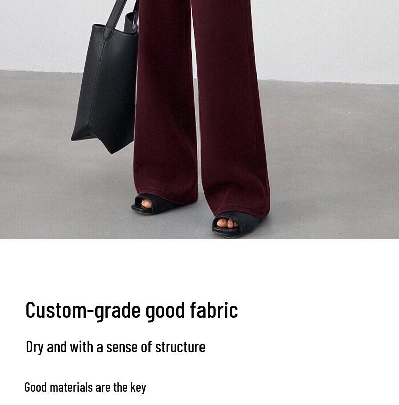 Women's Wide-Leg Wine Red Cotton Jeans - High Waist, Loose Drape, Casual for Autumn/Winter, Japanese Korean Style