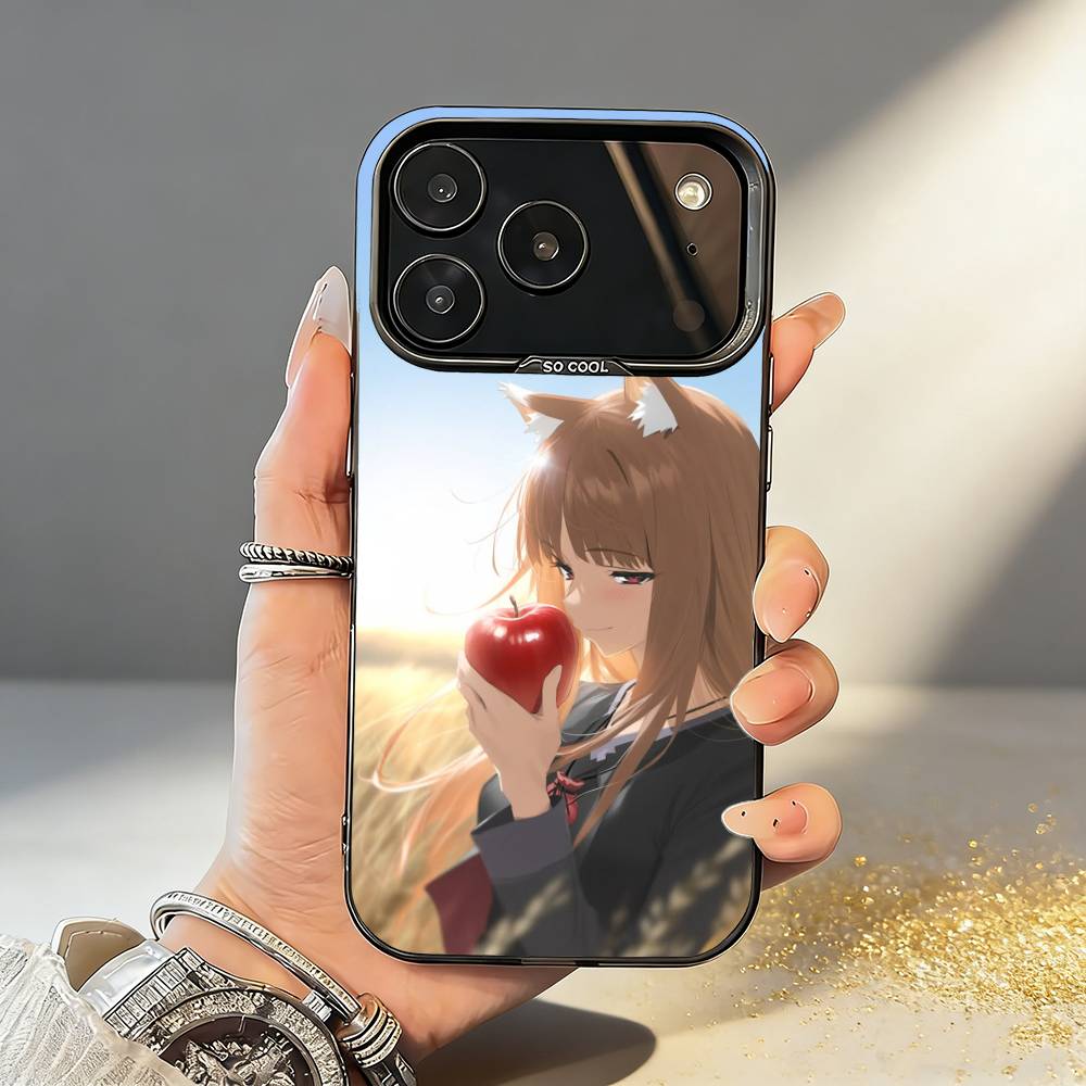 

Anime S-Spice and W-Wolf Phone Case For iPhone17 16 15 14 13 12 Pro Max Grey Black Matte Laser Metallic Aurora Funda iPhone17PRO