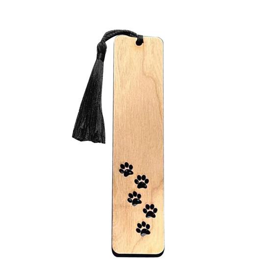 Pet Themed Bookmark Wooden Dog/Cat/Bone/Paw Carving Book Mark with Tassel Gift for Book Lovers Pet Owners