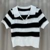 Fashion College Style Short-sleeved Knit Sweater Female Summer Color Collision Striped Thin T-shirt Tops Casual Essential Slim Fit Pullovers Tees