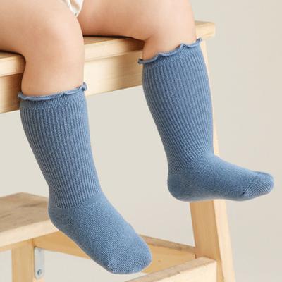 1 Pair Baby Socks Anti-slip Solid Color Shirring Edge Ruffle Elastic Keep Warm Cotton Thicken Kids Girls Socks Baby Garment